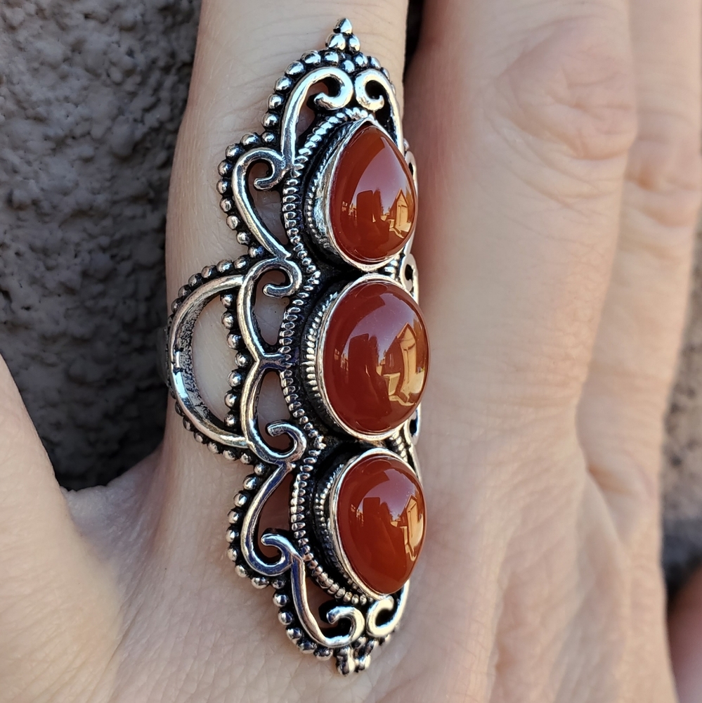 New Amazing Carnelian 925 Silver Statement Ring. - Picture 5 of 16